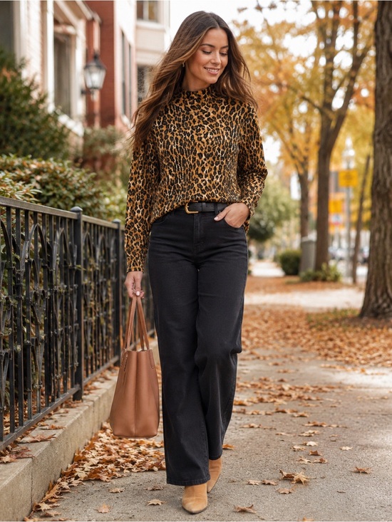 Jones New York Tops - Jones New York Signature Leopard Print Mock Neck Top Women’s Large 100% Cotton
